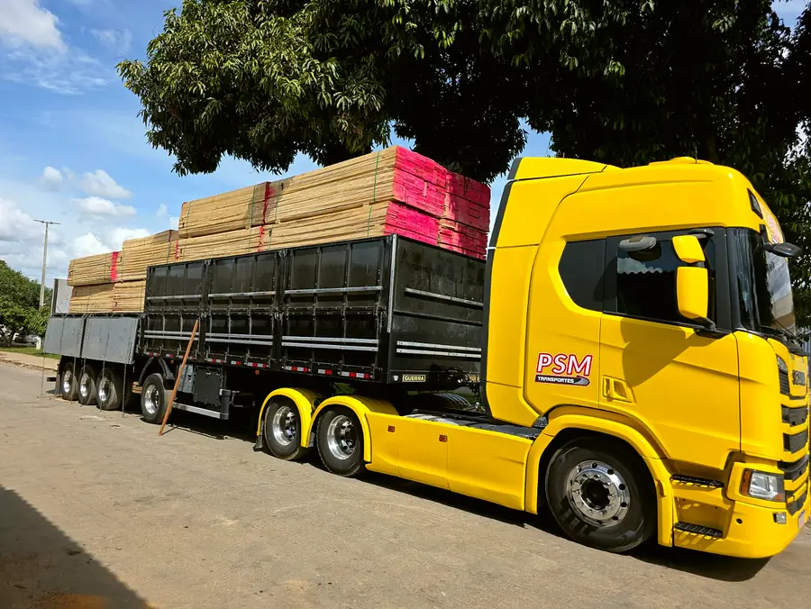Carreta com carga de madeira